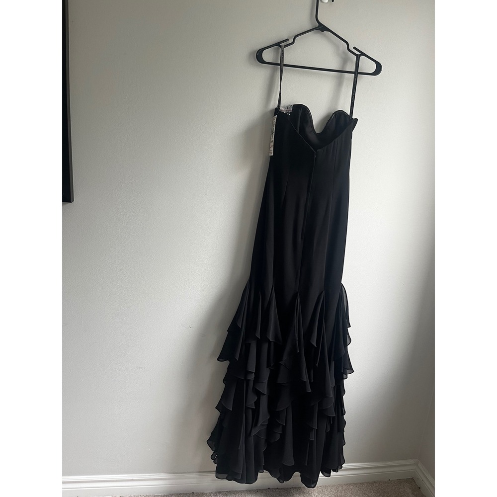 Alfred Angelo Sapphire Black Chiffon Beaded Ruffle Mermaid Evening Gown Size 4 - Picture 10 of 16